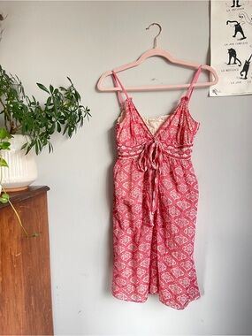 Pink Paisley Silk-Cotton Blend Boho Mini Babydoll Sundress - Max Studio - XS
